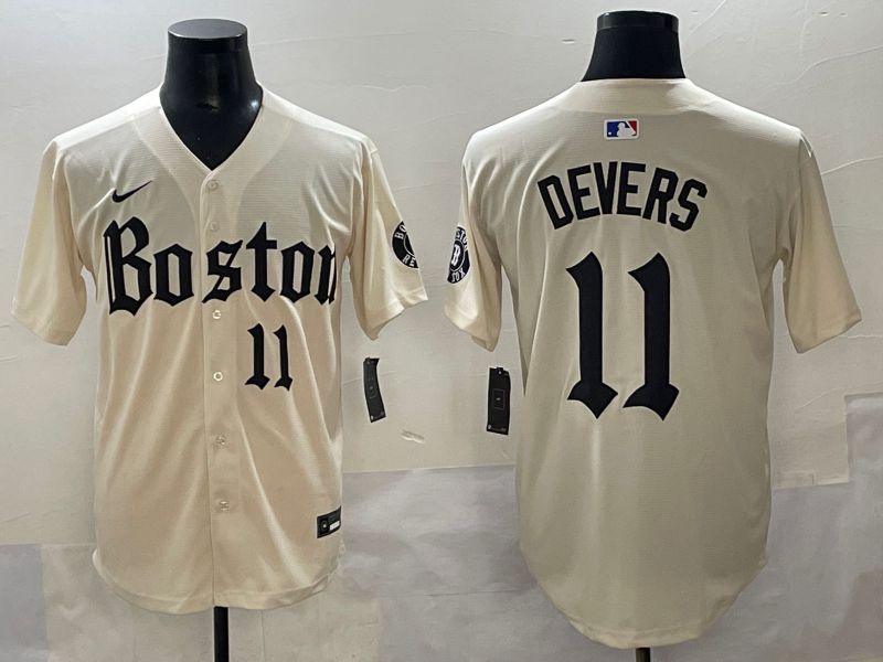 Men 2025 Boston Red Sox 11 Devers Cream Five generations Joint Name Nike MLB Jersey style 9